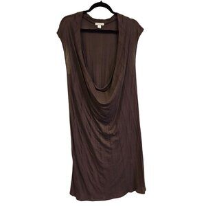 Garnet Hill S Brown Sleeveless Deep Cowl Neck Dress Sheer‎ Gauzy Swim Coverup